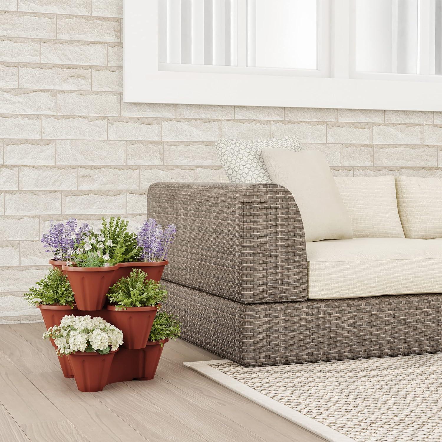 Stacking Planter Tower- 3-Tier Space Saving Flower Pots- Set of 3 Indoor/Outdoor Vertical Herb & Vegetable Garden by Pure Garden (Terracotta Colored)