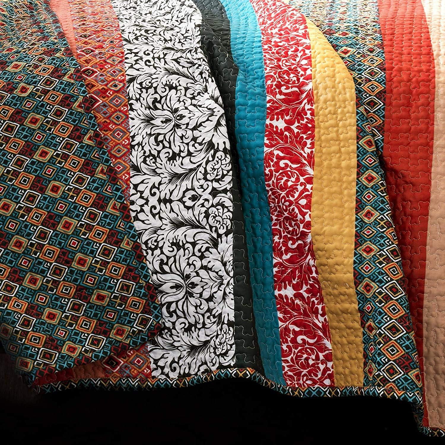 Lush Décor 3pc Boho Stripe Reversible Oversized Cotton Quilt Set