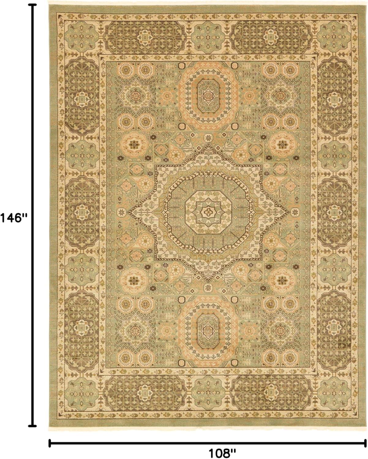 Light Green and Beige Synthetic 9' x 12' Rectangular Area Rug