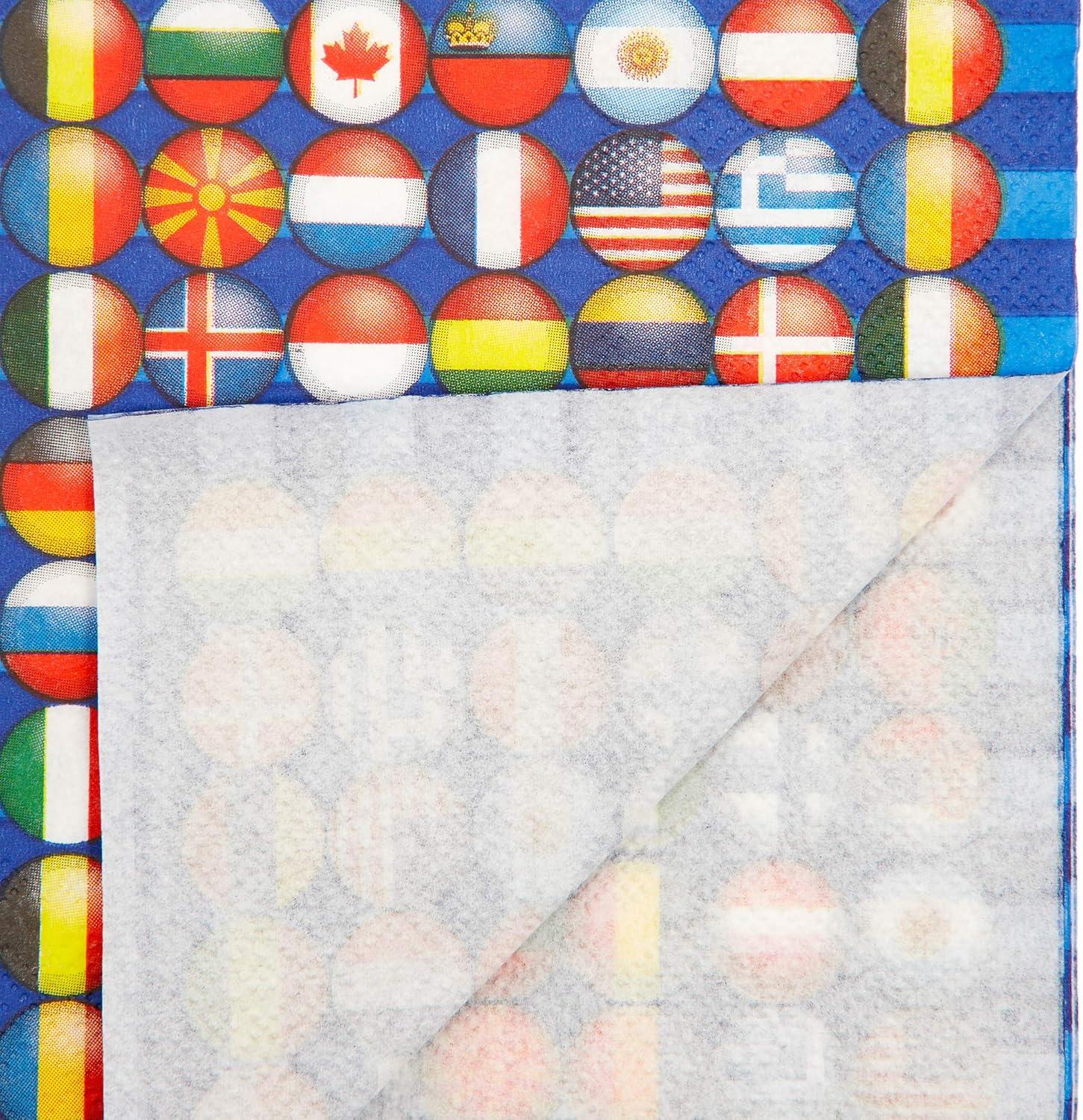 Blue Panda 100 Pack International Flag Disposable Paper Napkins 6.5" Party Supplies