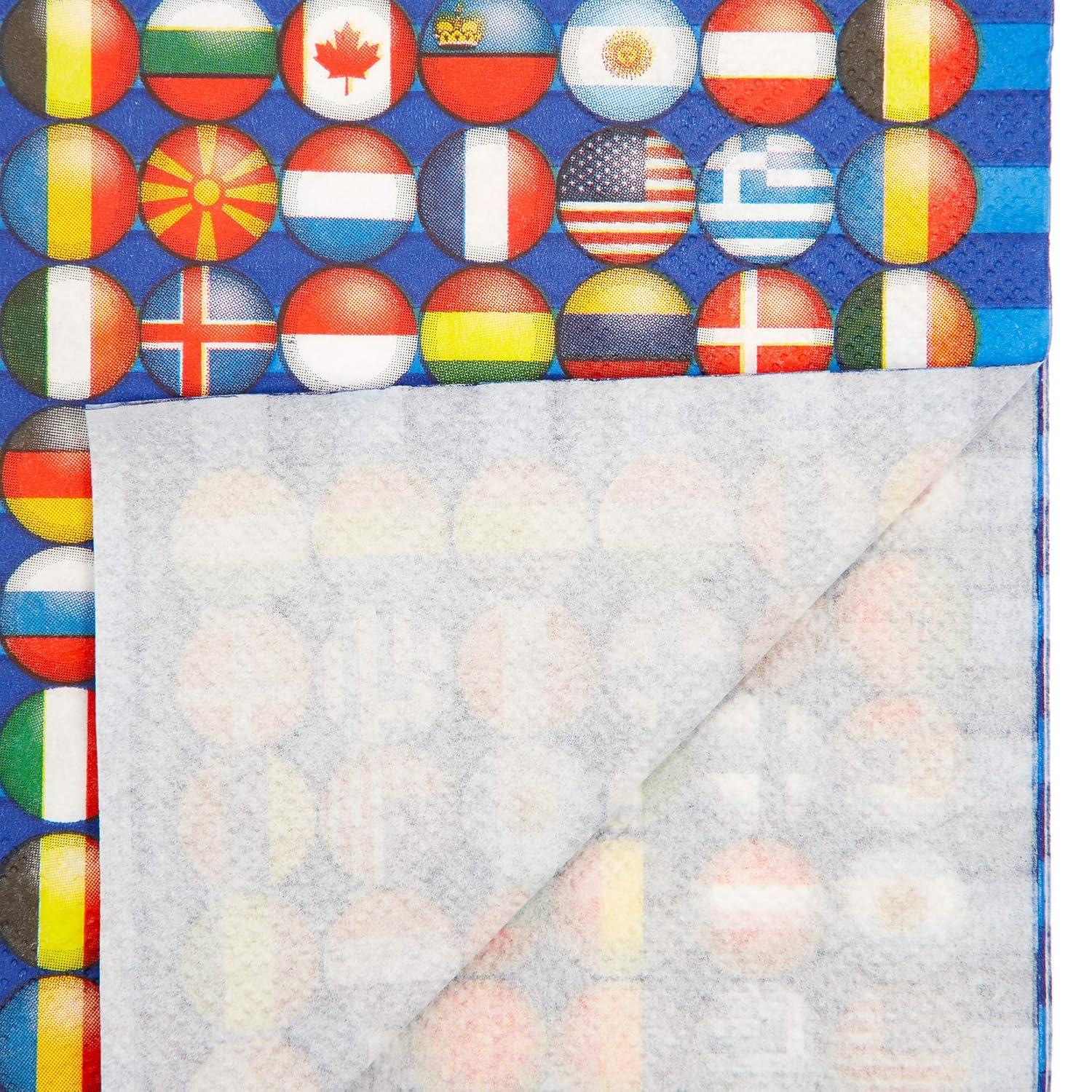Blue Panda 100 Pack International Flag Disposable Paper Napkins 6.5" Party Supplies