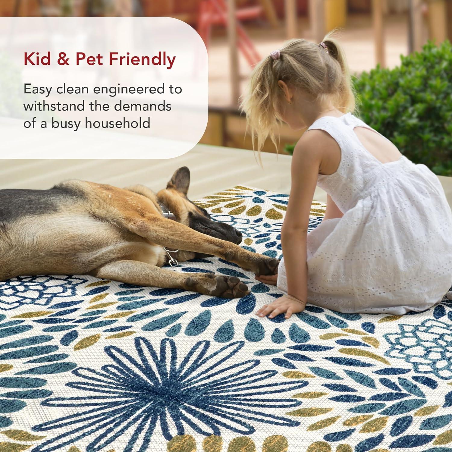 Nuloom Monique Floral & Paisley 5x8 Indoor/Outdoor Area Rug for Living Room Patio Deck Front Porch Kitchen, Teal/Ivory