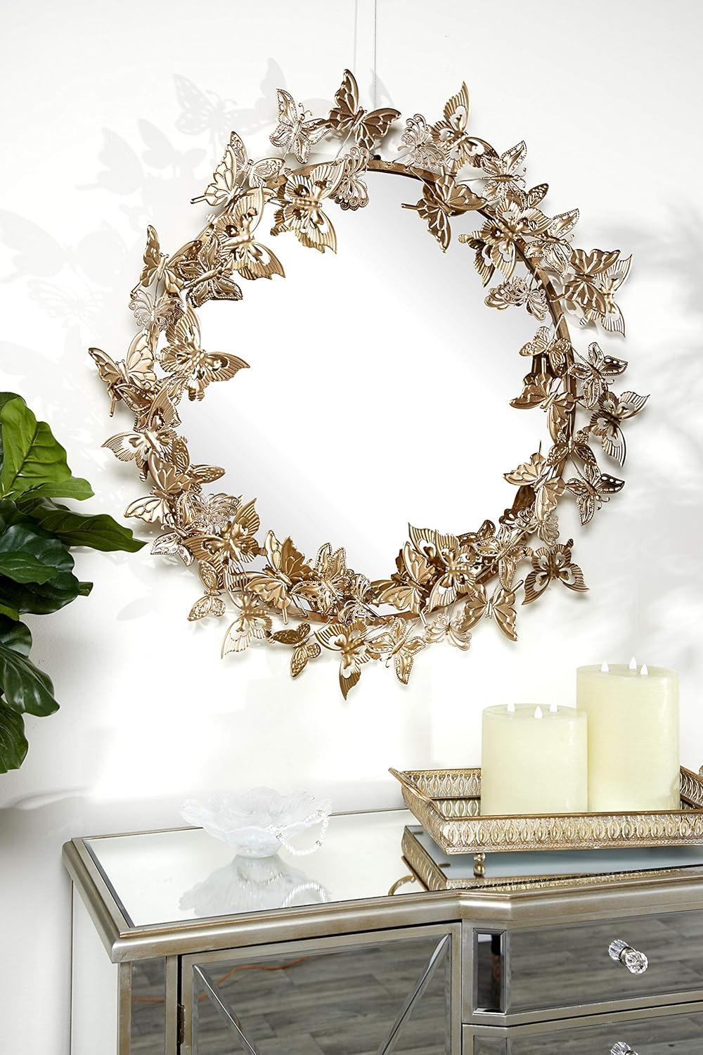 DecMode 28" x 28" Gold 3D Butterfly Wall Mirror