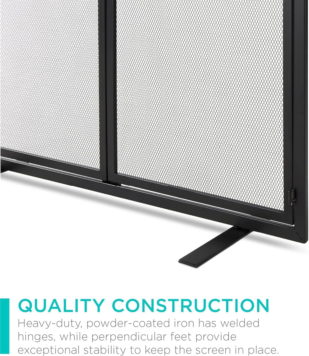 38.5 x 31 in 2-Door Fireplace Screen, Handcrafted Wrought Iron Spark Guard w/ Magnetic Doors