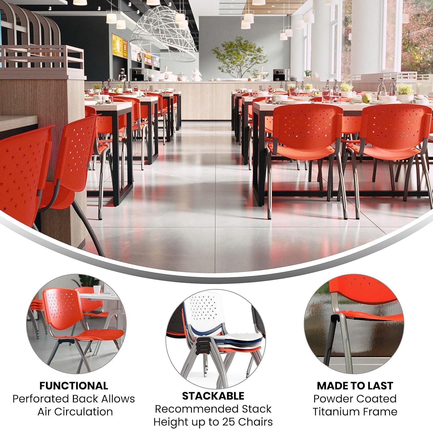 Flash Furniture 5 Pack HERCULES Series 880 lb. Capacity Orange Plastic Stack Chair with Titanium Gray Powder Coated Frame