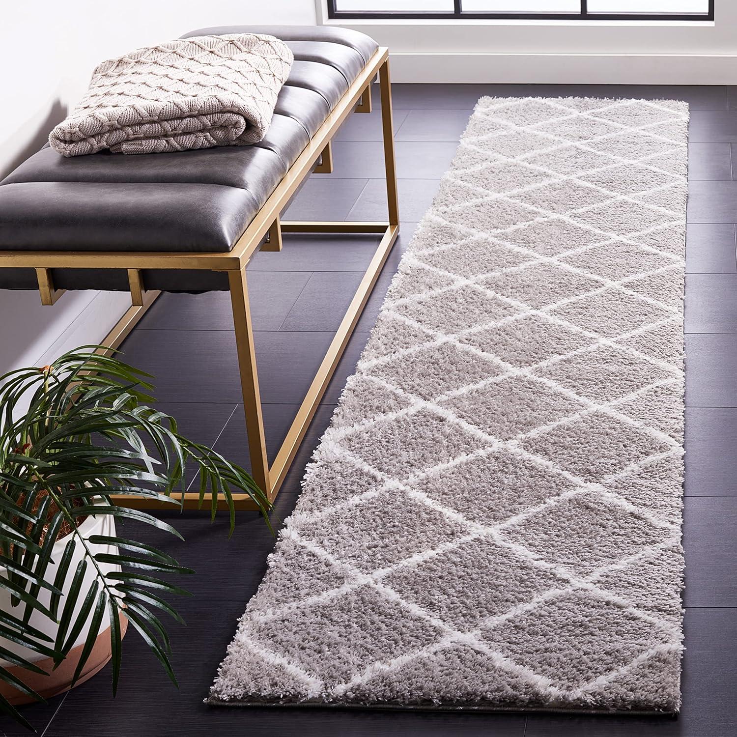 Tahoe Shag THO676 Power Loomed Indoor Runner Rug - Grey/White - 2'x9' - Safavieh