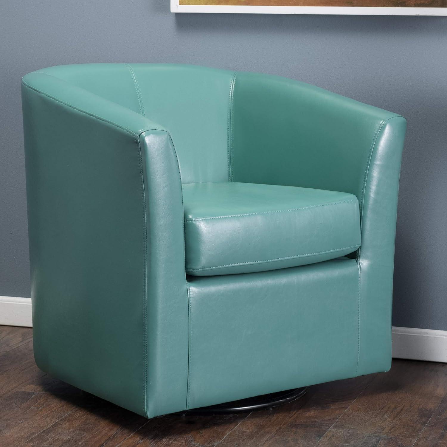 Turquoise Faux Leather Swivel Barrel Club Chair