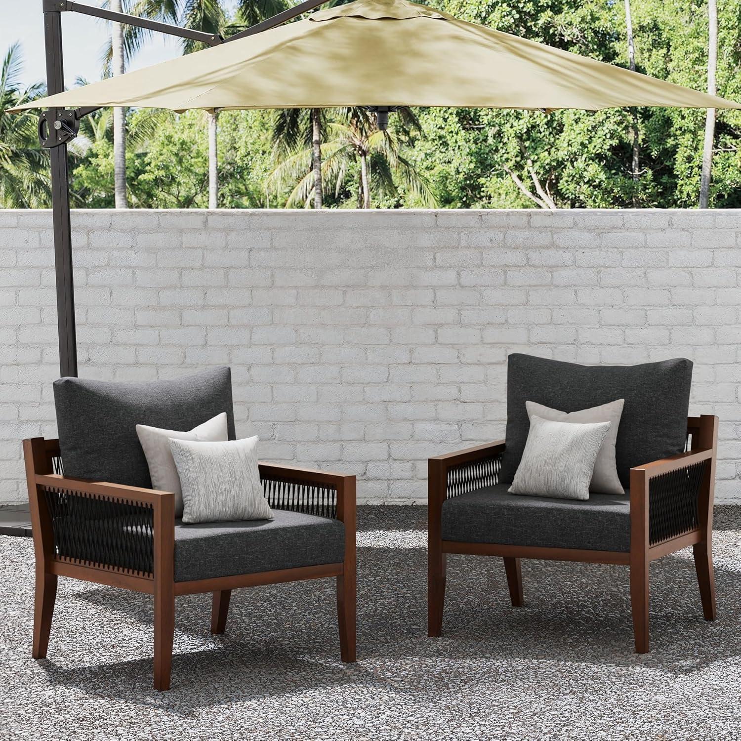 Bohemian Cushioned Patio Chair, White Outdoor Lounge Chair With Solid Wood Frame