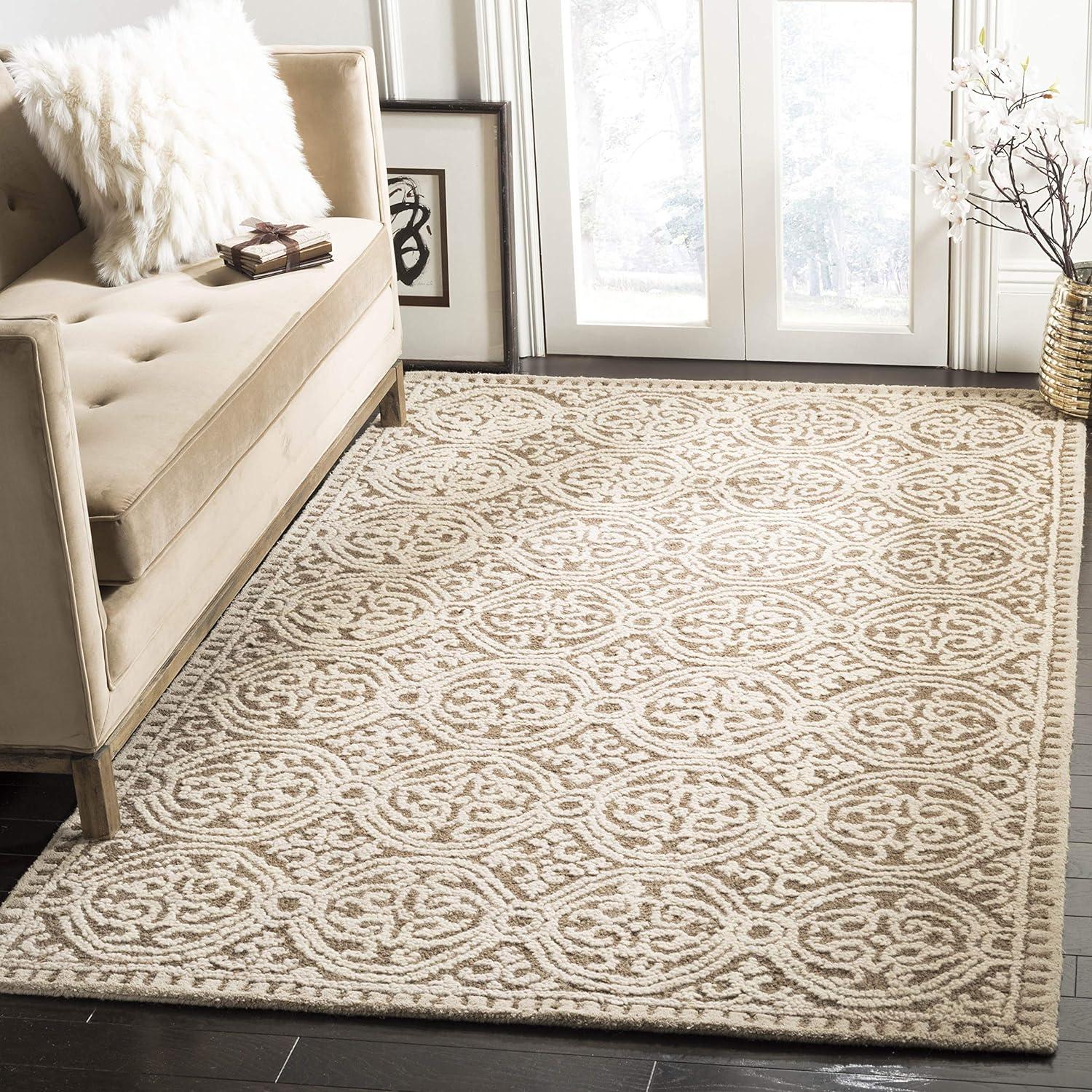 Hand-Tufted Brown and White Wool Geometric Area Rug