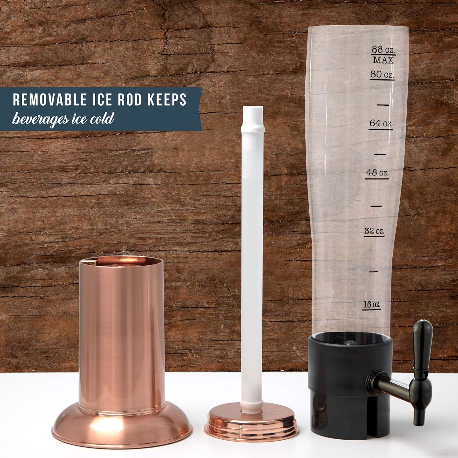 Hammer + Axe Beer Tower Drink Dispenser with Pro-Pour Tap and Freeze Tube to Keep Beverages Ice Cold, Perfect for Parties and Gameday, Home Bar Accessories, 2.75 Qt./2.6 L, Copper Finish