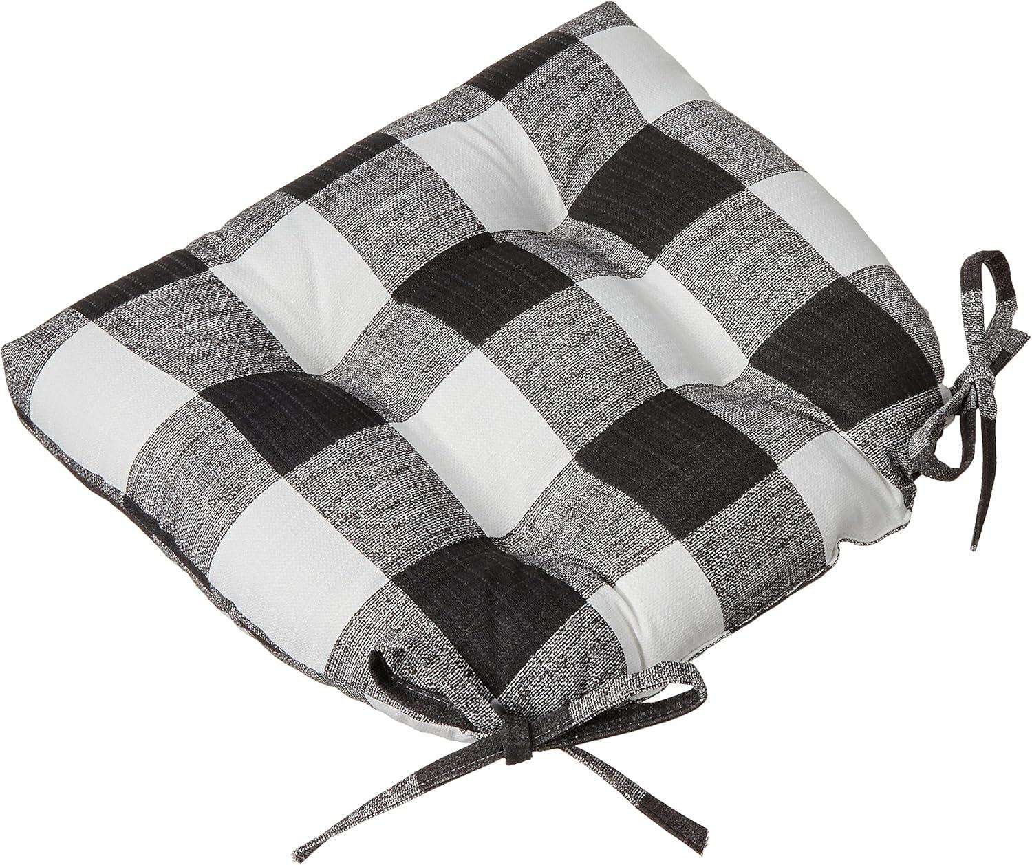 2pk Anderson Reversible Chair Pads Black - Pillow Perfect: Weather-Resistant, Tufted, with Ties