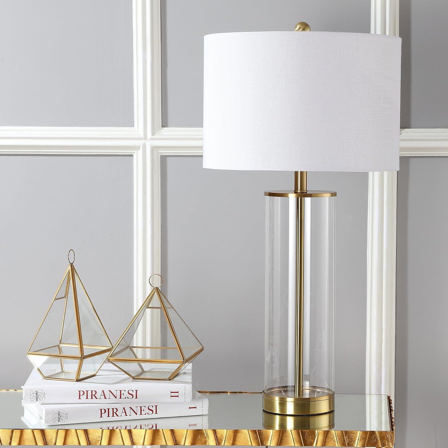 JONATHAN Y Collins 29.25" Glass LED Table Lamp, Brass Gold, JYL2005A