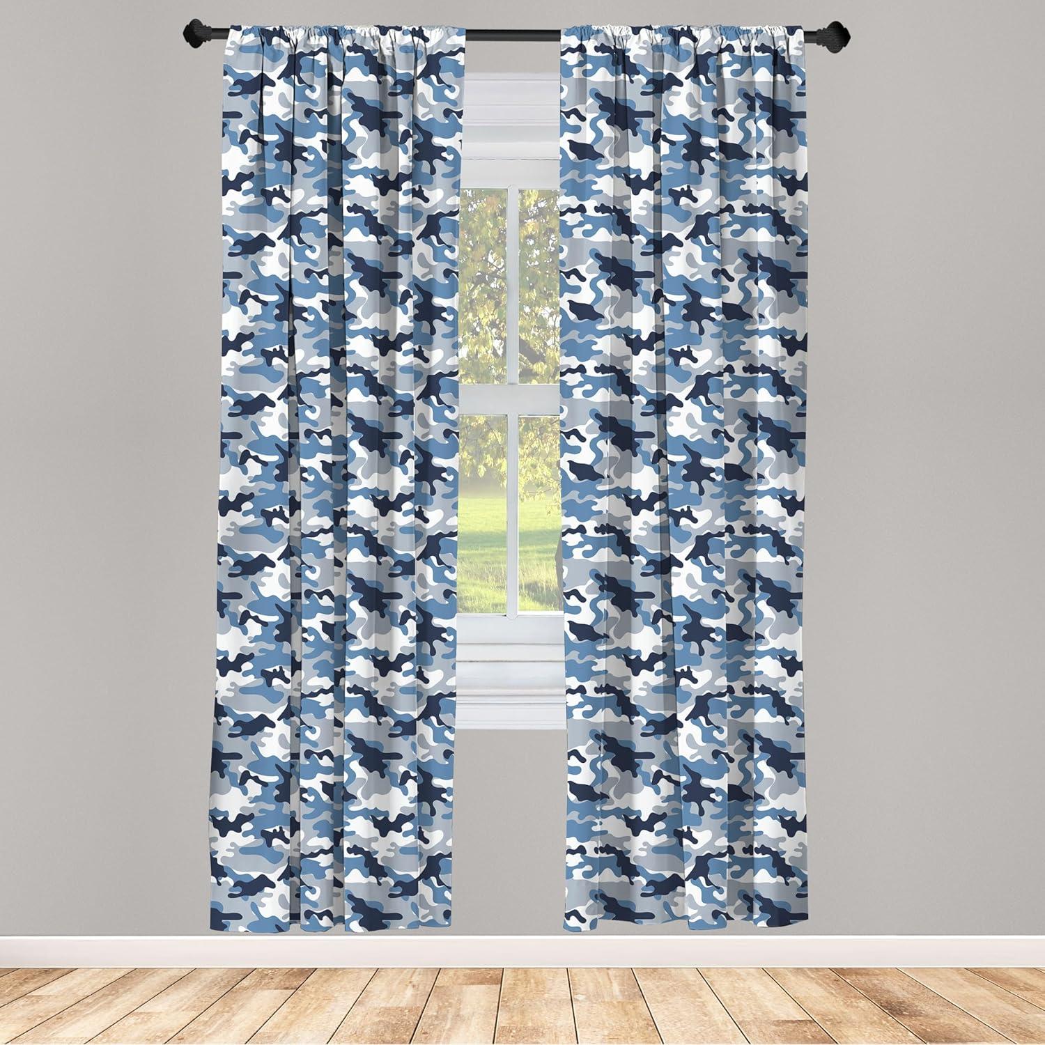 Ambesonne Camouflage Curtains, Soft Colors Design, Pair of 28"x63", Slate Blue Indigo Grey