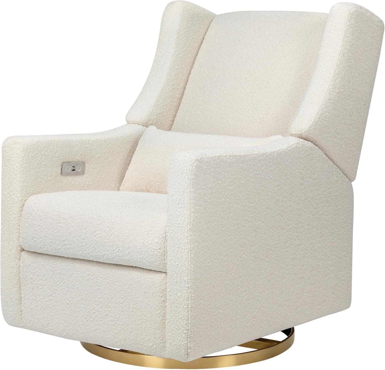 Babyletto Kiwi Ivory Boucle Nursery Power Glider Recliner Chair with Gold Base