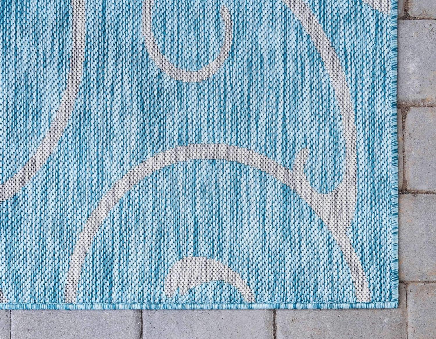 Unique Loom 6' 1 x 9' 0 Rectangle Indoor/Outdoor Botanical Light Aqua Area Rug