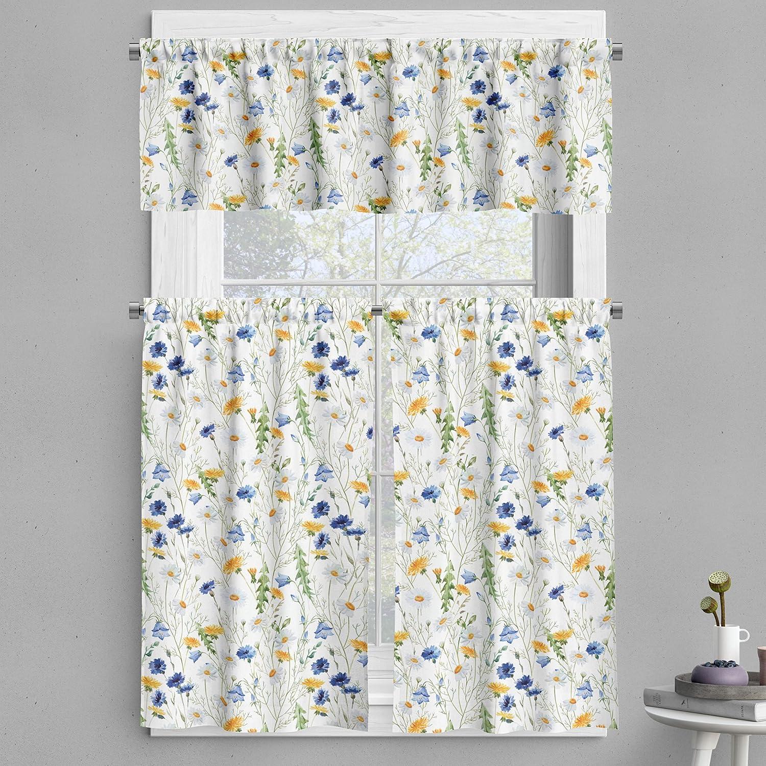 Floral Nature Green Polyester Kitchen Tier Curtain Set