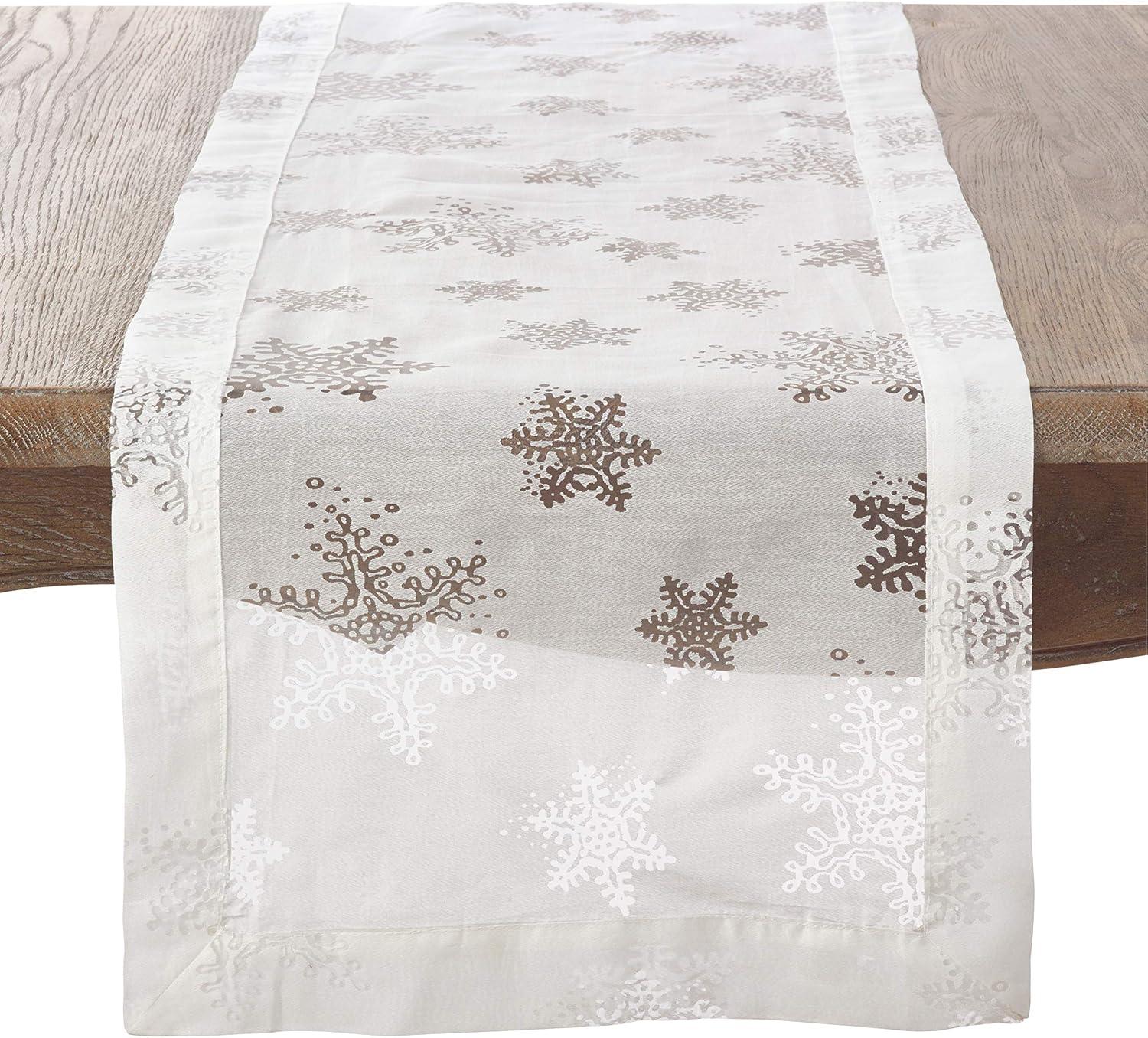 White Snowflakes Table Runner - Saro Lifestyle: Elegant Holiday Decor, Machine Washable, Polyester