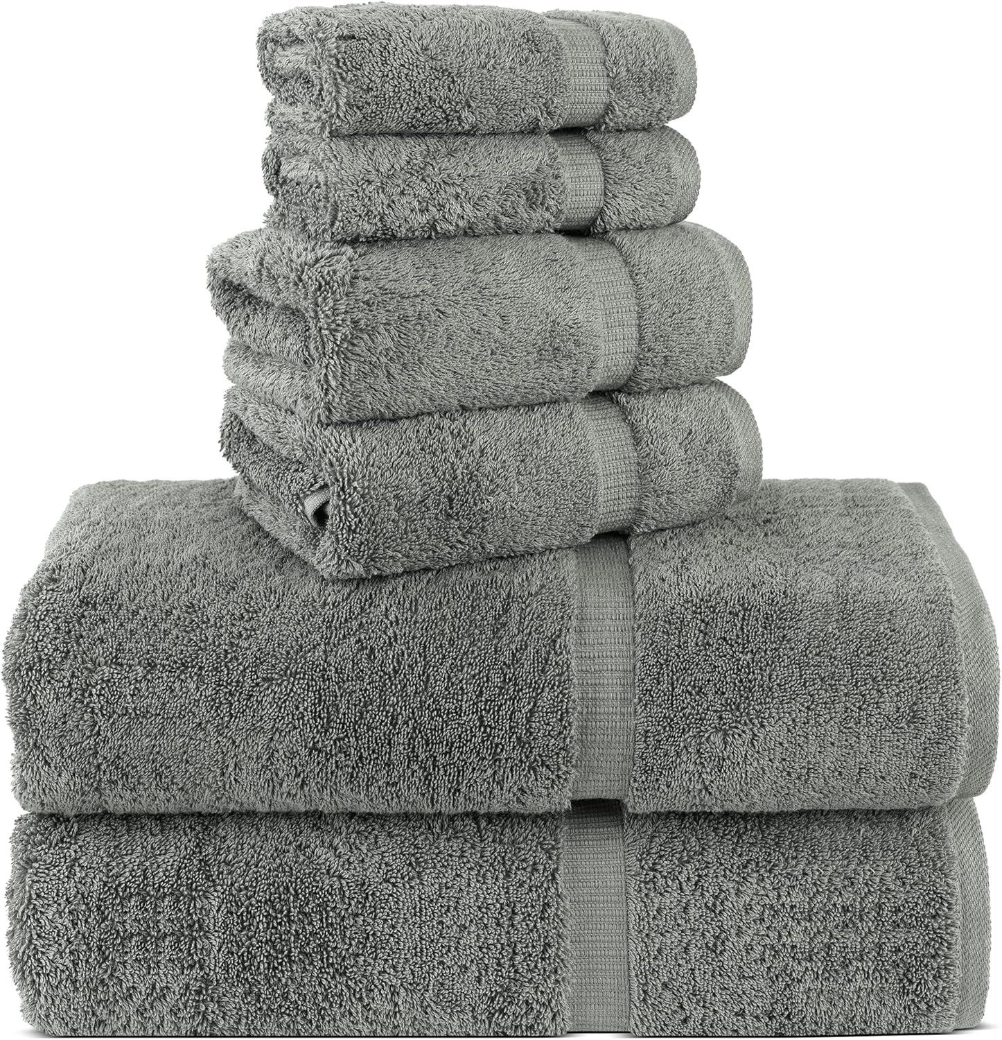 Chakir Turkish Linens 100% Cotton Premium Turkish Towels for Bathroom | 2 Bath Towels - 2 Hand Towels, 2 Washcloths (6-Piece Towel Set, Gray)