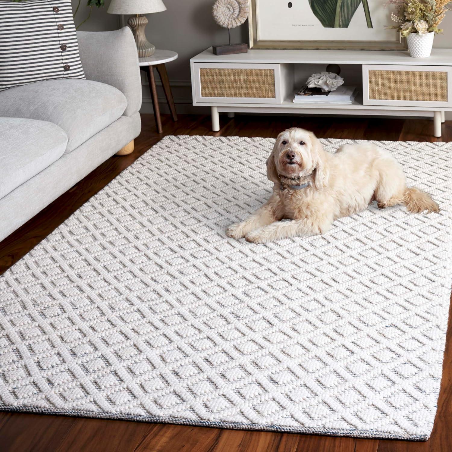 Vermont VRM304 Hand Woven Indoor Area Rug - Ivory/Light Blue - 4'x6' - Safavieh