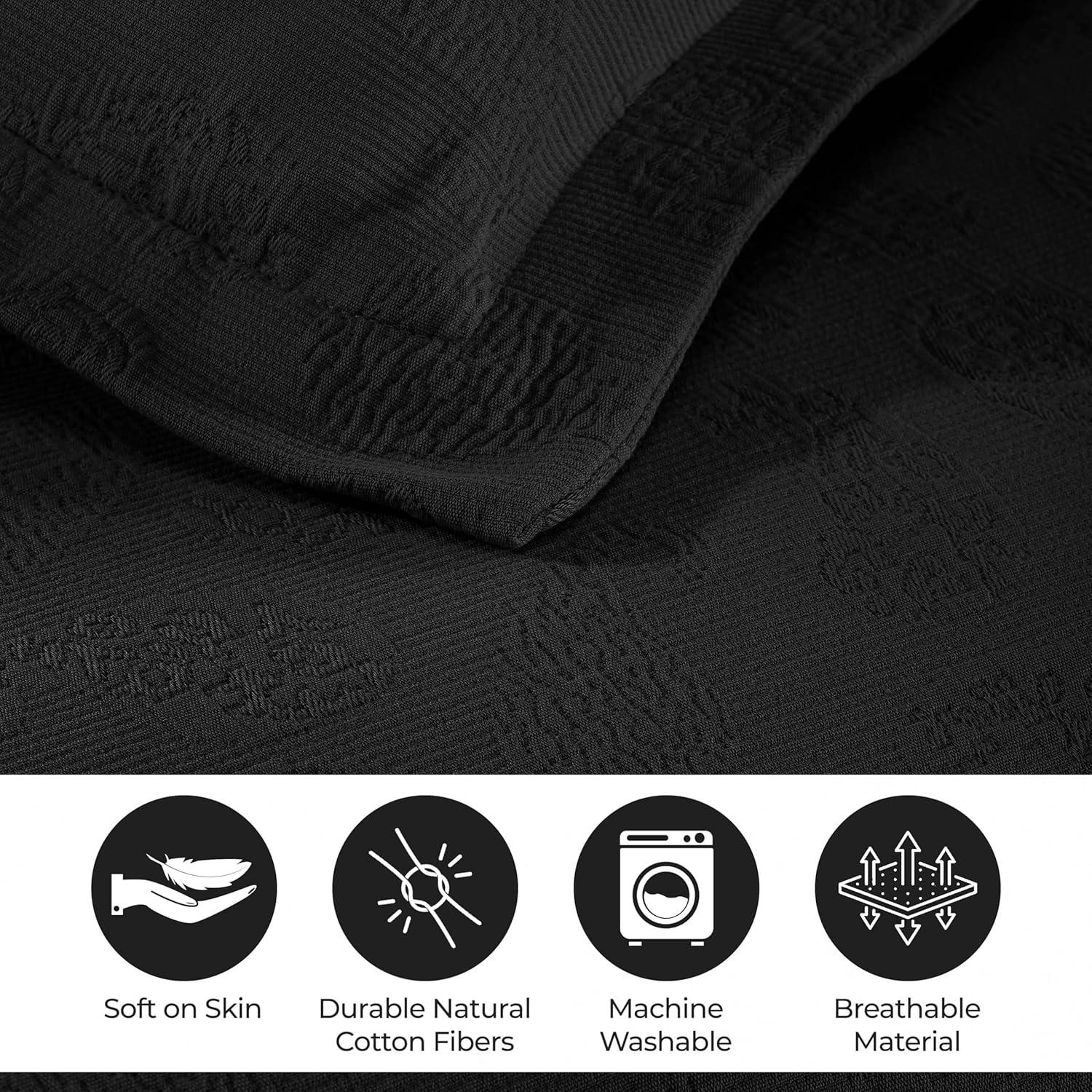 Superior Paisley Cotton Decorative Bedspread and Sham Set, Queen, Black