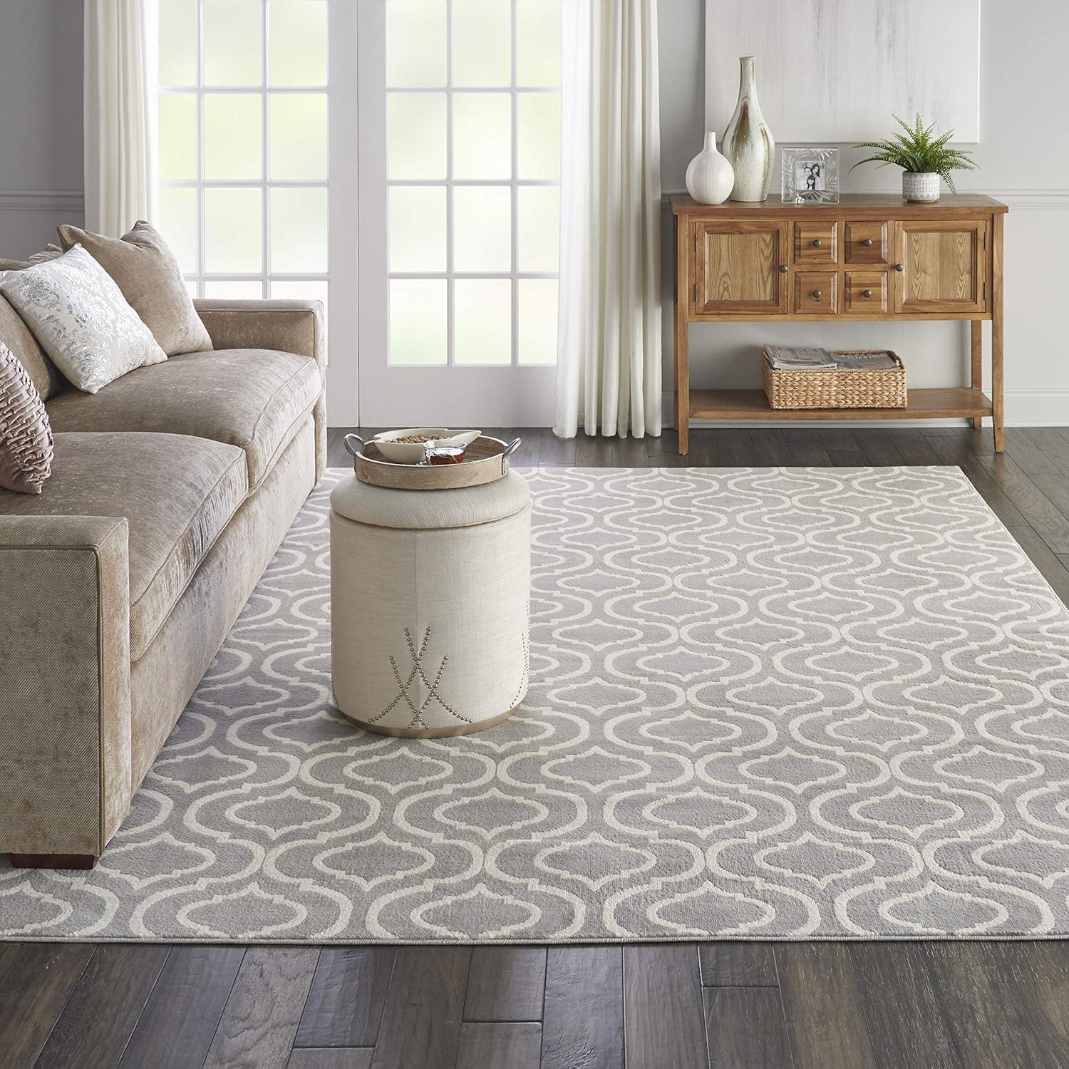 Nourison Jubilant 7 x 10 (ft) Loomed Polypropylene Grey Rectangular Indoor Abstract Area rug