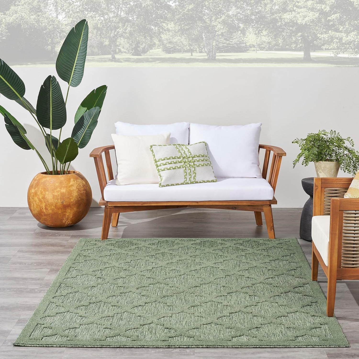 Nourison Easy Care Trellis Flatweave Indoor Outdoor Area Rug 6' x 9' Green