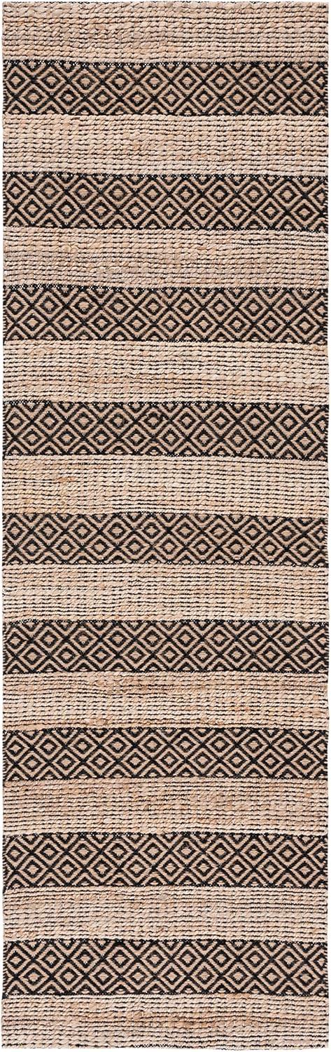 SAFAVIEH Natural Fiber Wenonah Striped Runner Rug, Black/Natural, 2'3" x 8'