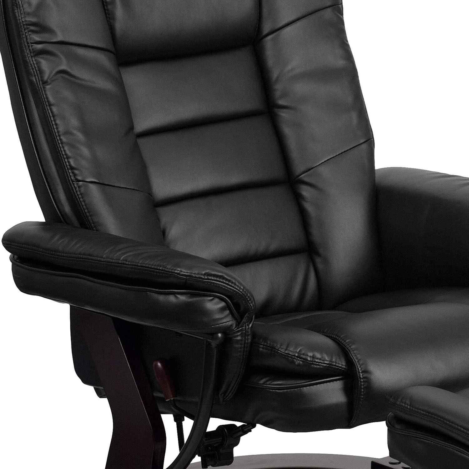 Black Faux Leather Swivel Recliner with Wood Base