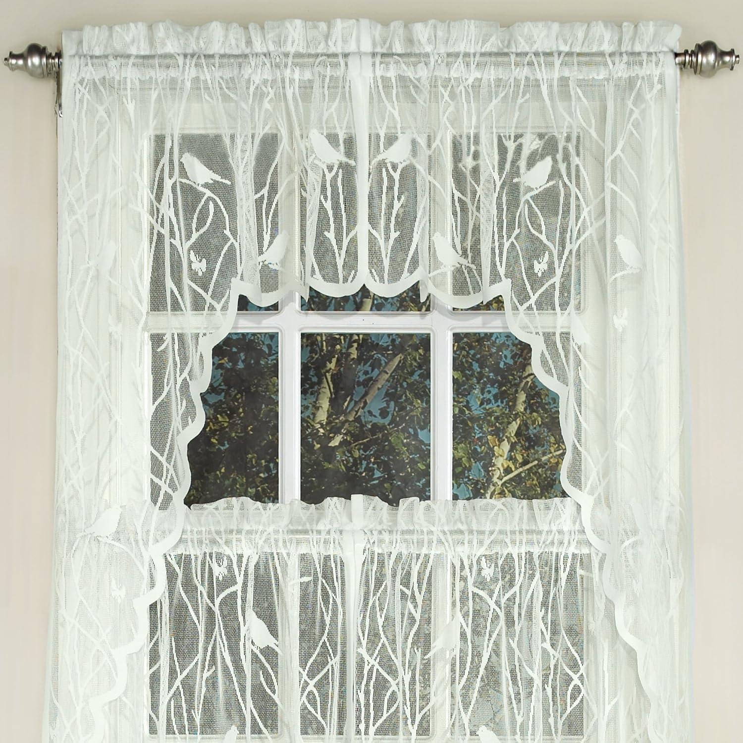 Sweet Home Collection Kitchen Window Tier, Swag, or Valance Curtain Treatment in Stylish and Unique Patterns and Designs for All Home Décor, Songbird Ivory