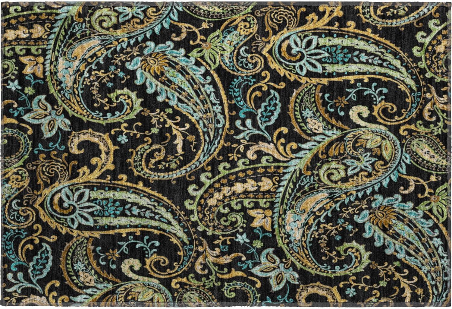 Addison Rugs Mayfield Washable Transitional Paisley Black Runner Rug, 2'3" x 7'6"