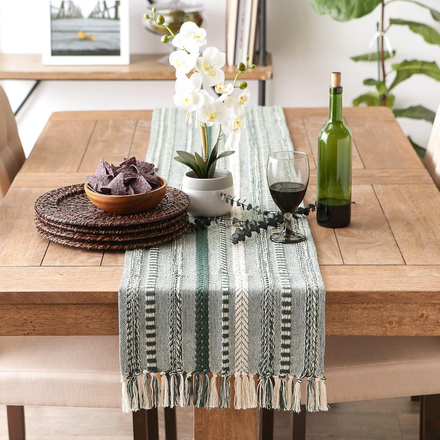 Dark Green Braided Stripe Table Runner 15x72