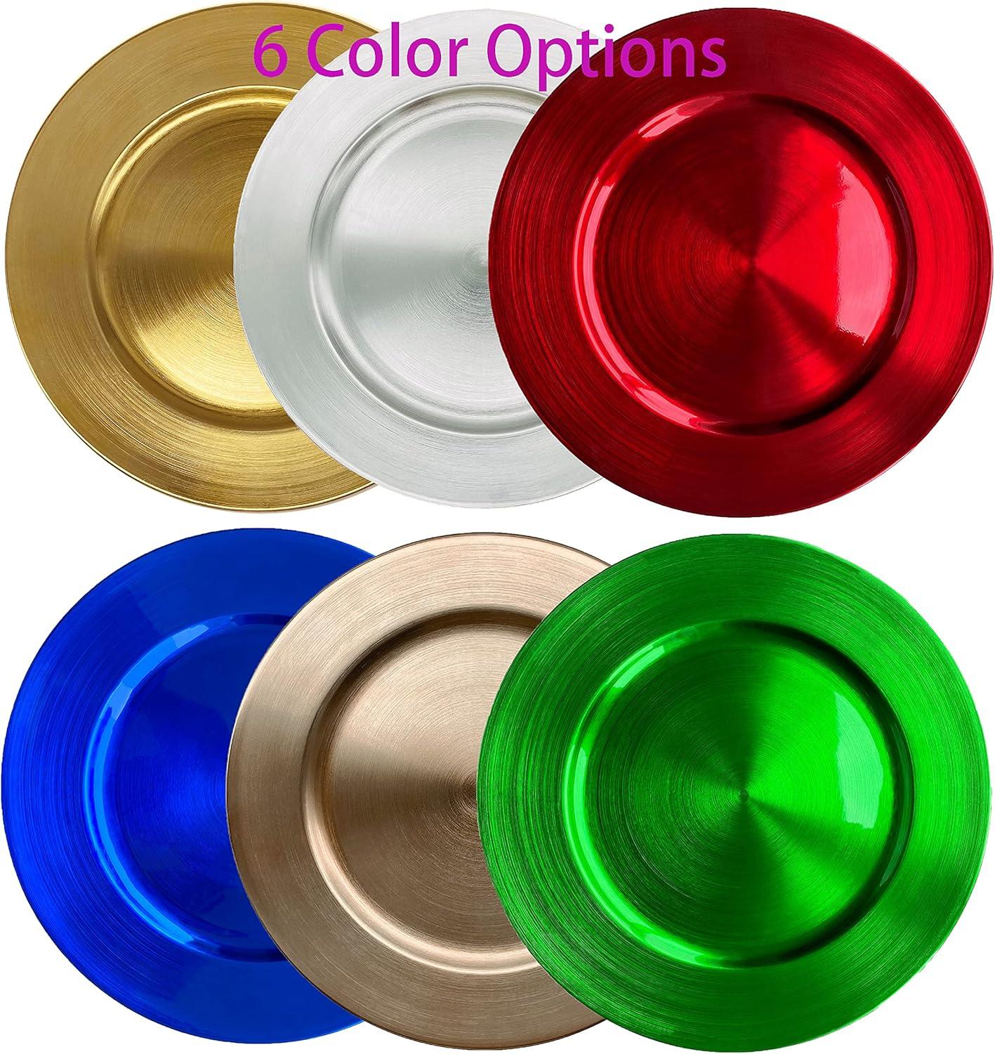 13 Inch Light Blue Charger Plates, Round Plastic Reef Plate Chargers for Dinner Plates, Wedding, Party Elegant Decoration Place Mats (24, Light Blue)