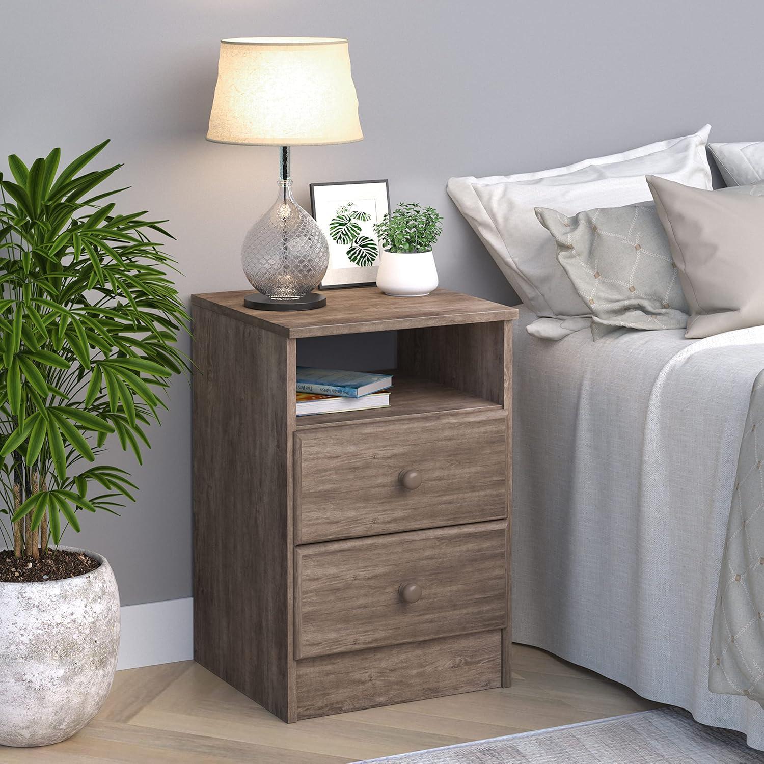 Prepac Astrid 2-Drawer Nightstand with Open Shelf, Drifted Gray