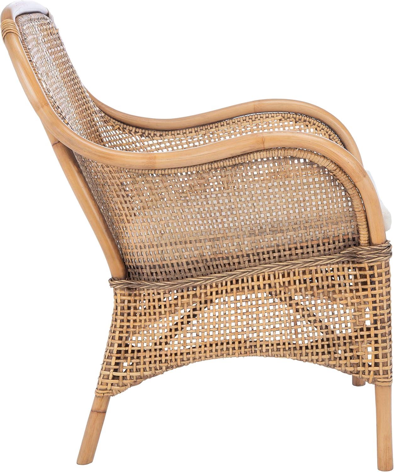 Charlie Rattan Accent Chair W/ Cushion - ACH6514 - White/Honey Brown Wash - Safavieh