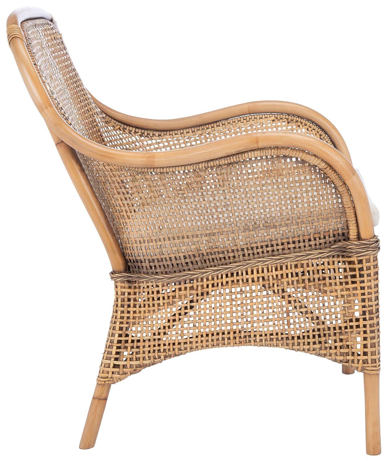 Charlie Rattan Accent Chair W/ Cushion - ACH6514 - White/Honey Brown Wash - Safavieh