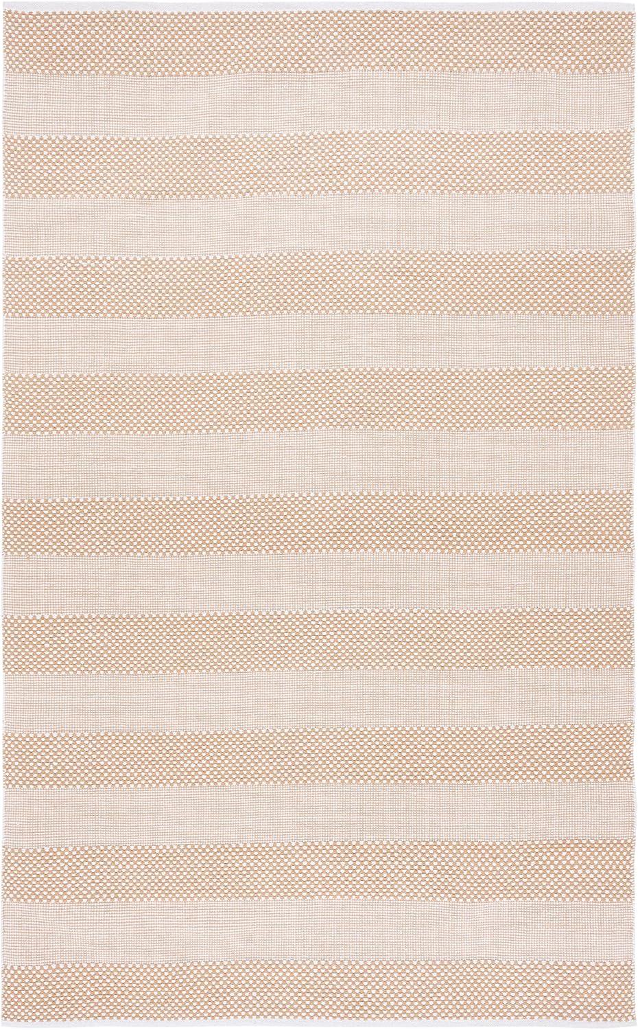 Ivory and Gold Striped Kilim 5' x 8' Wool Cotton Area Rug