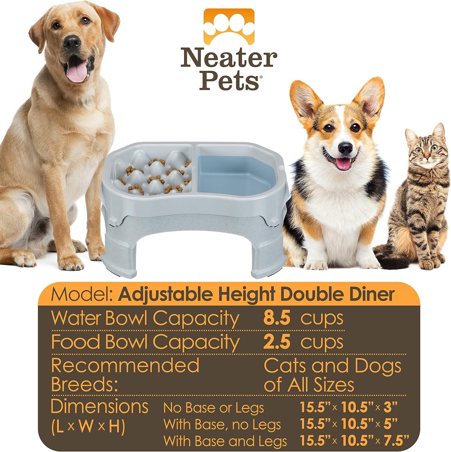 Neater Pet Brands Raised Neater Slow Feeder Double Diner - Elevated & Adjustable Feeding Height - Improves Digestion, Stops Obesity, and Slows Down Eating, Vanilla Bean