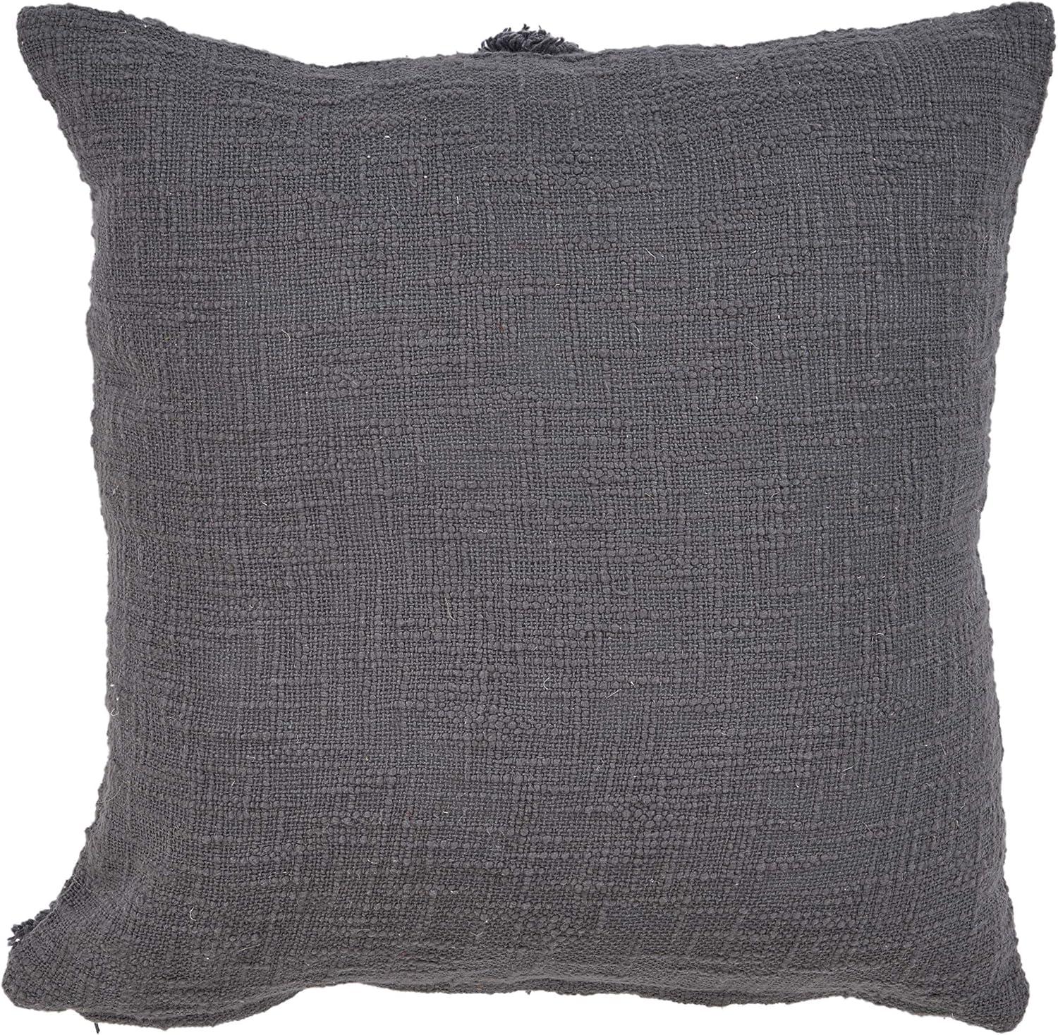 Dark Gray Embroidered Cotton Square Throw Pillow, 20" x 20"