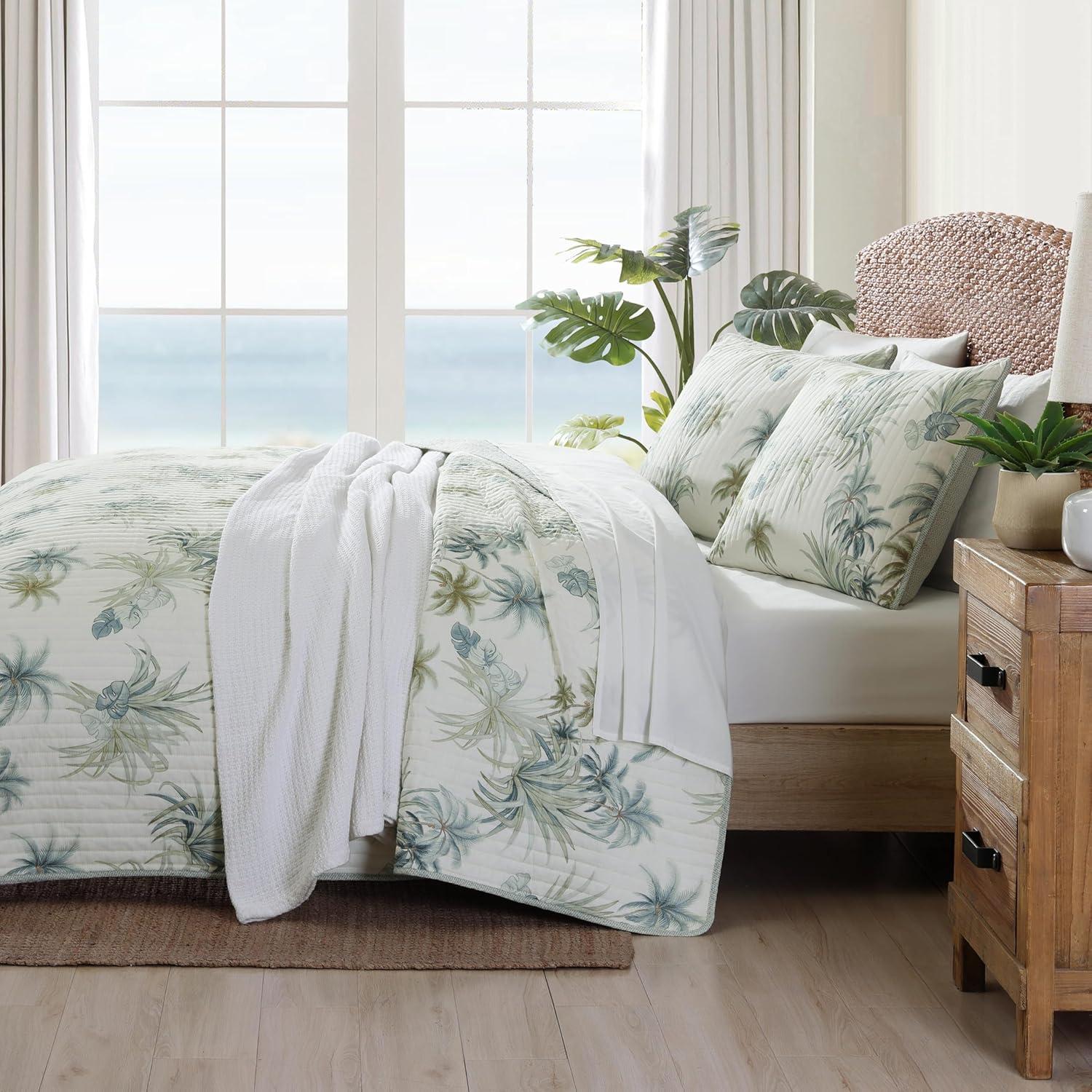 Tommy Bahama Serenity Palms Aqua Cotton Reversible Quilt