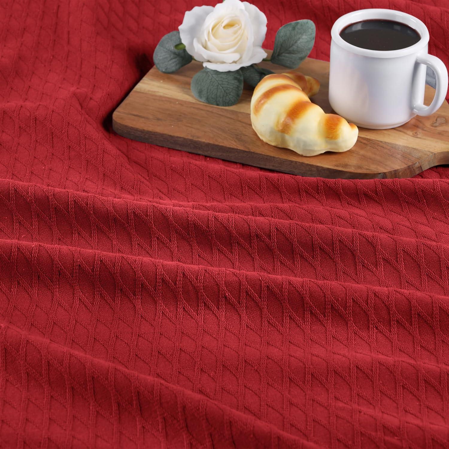 Superior Dobbyweave Knit Cotton Blanket, All Season Breathable Bed Blanket Twin Size, Burgundy