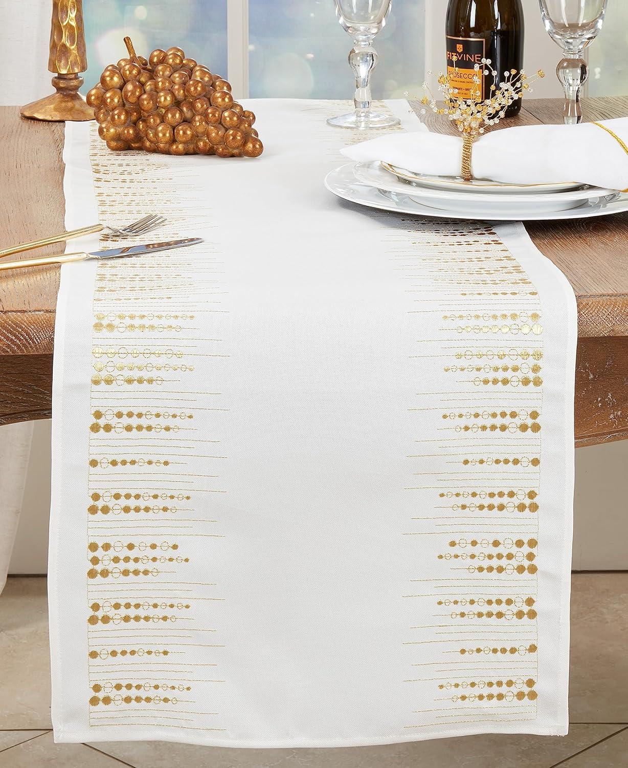 Saro Lifestyle Handcrafted Embroidered Dots Table Runner, 16"x72", Gold