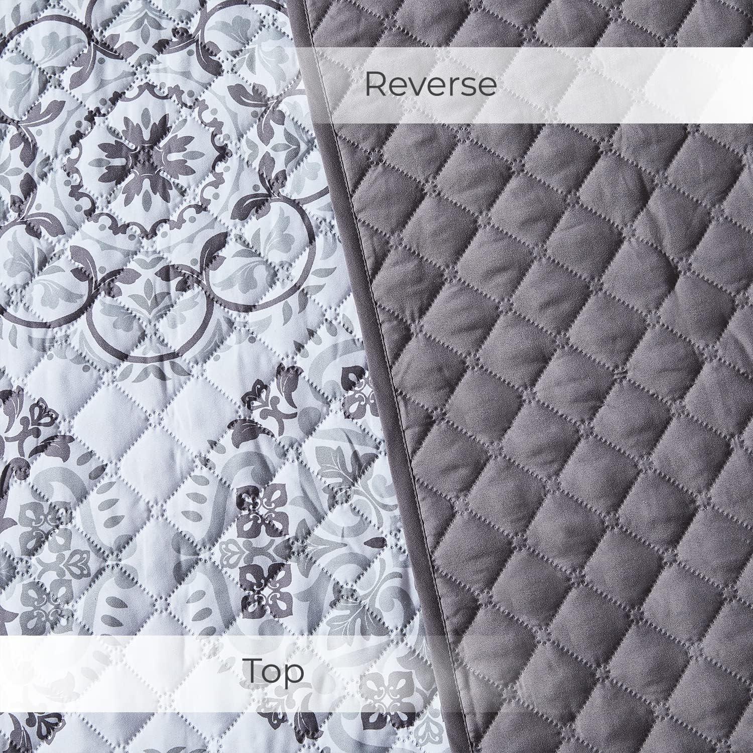 Mellanni Ultrasonic Quilted Coverlet Set, Twin, Rosette Gray, 2 Piece