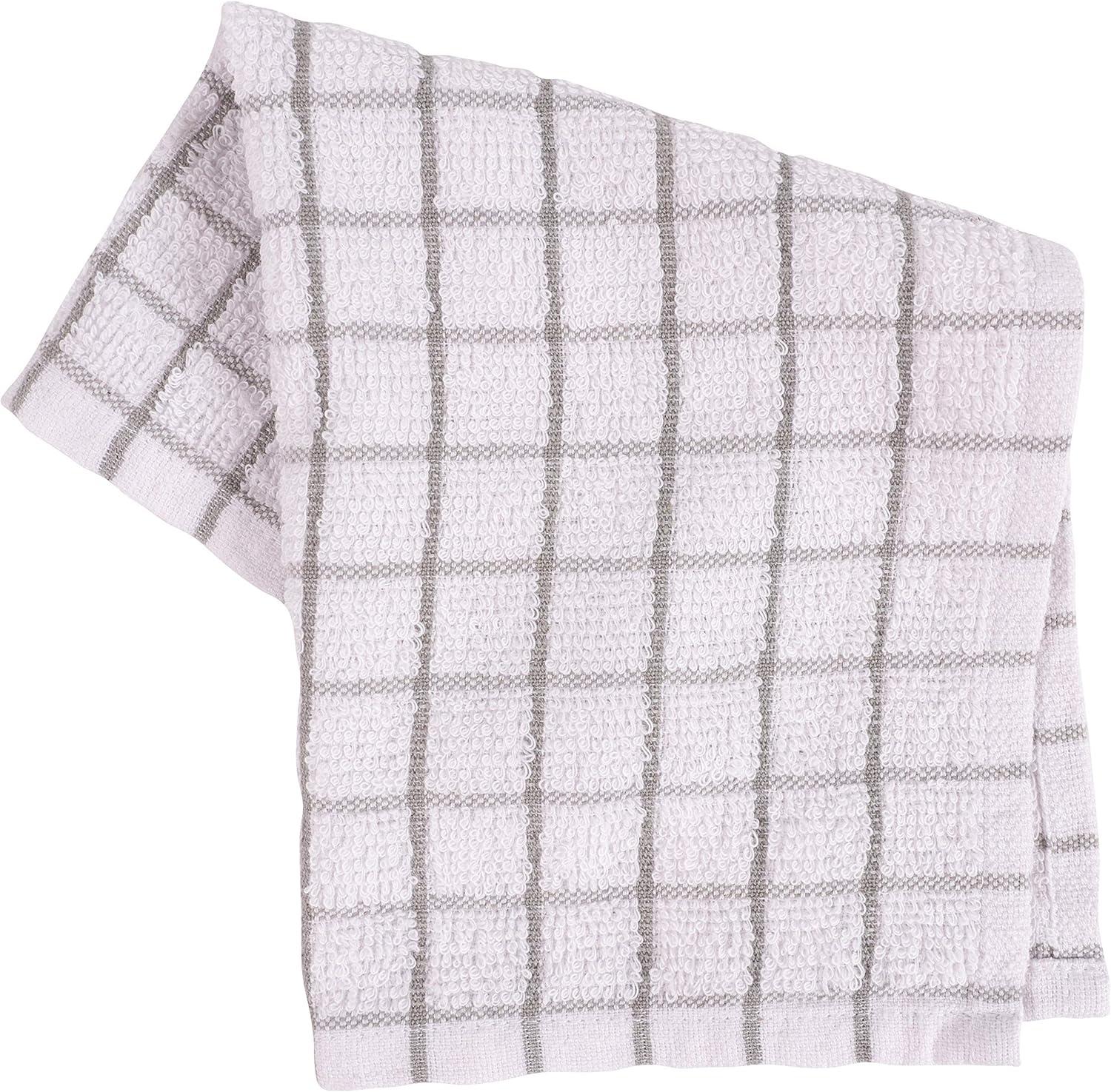 Gray Checkered Cotton Terry Dish Cloth Set, 12 x 12 Inches