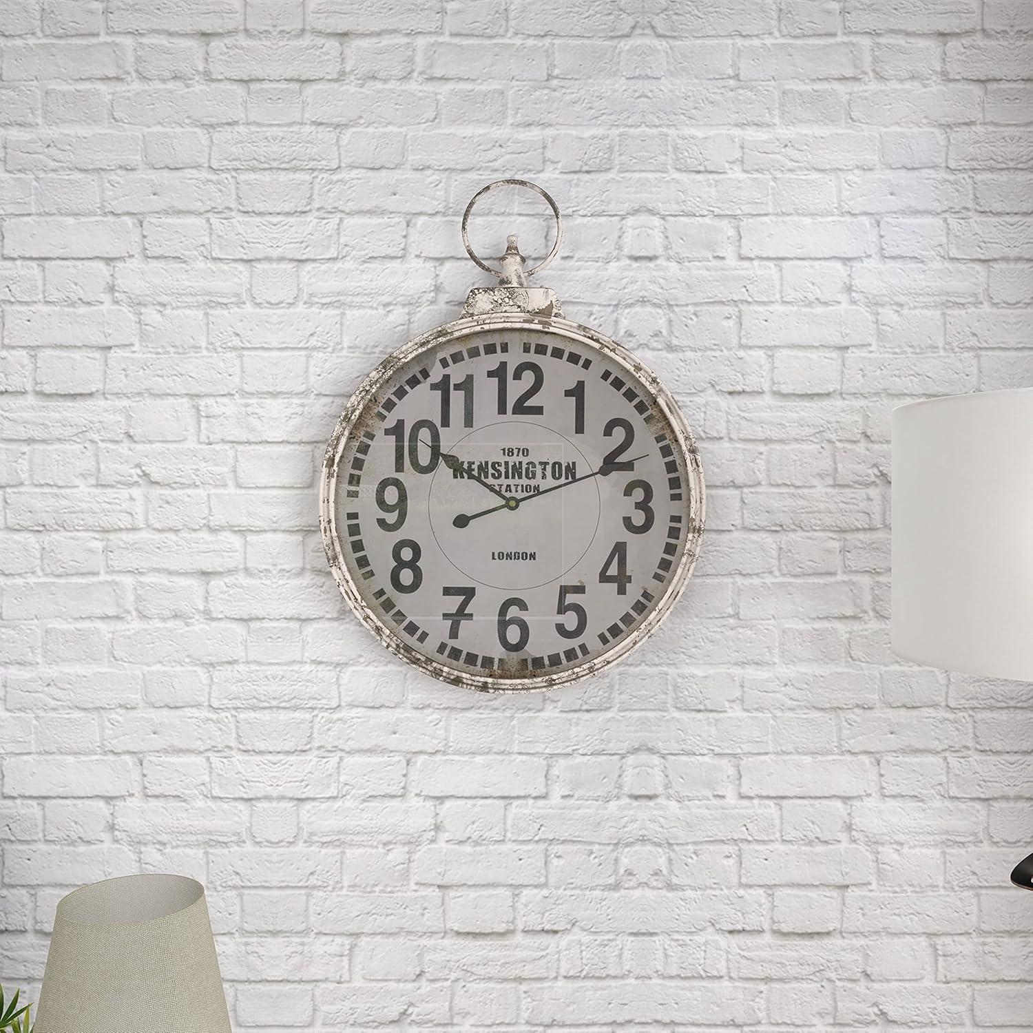 DecMode 19" x 33" Red Metal Pocket Watch Style Wall Clock