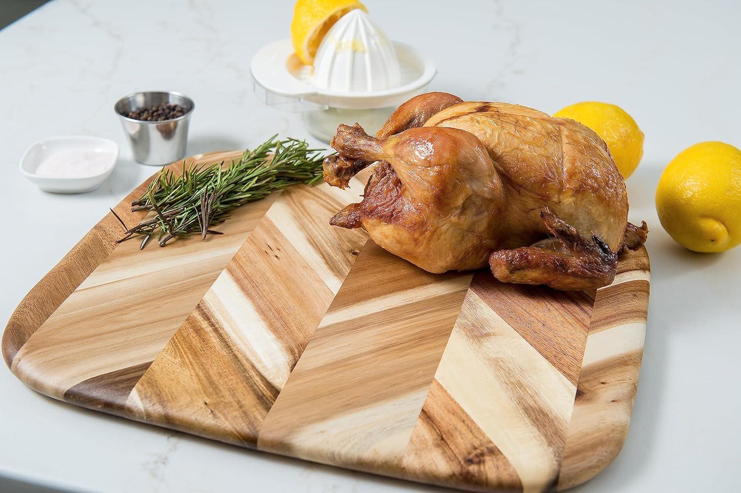 Lipper International Acacia Herringbone Rounded Edge Cutting/Serve Board With Inset Handles, Small
