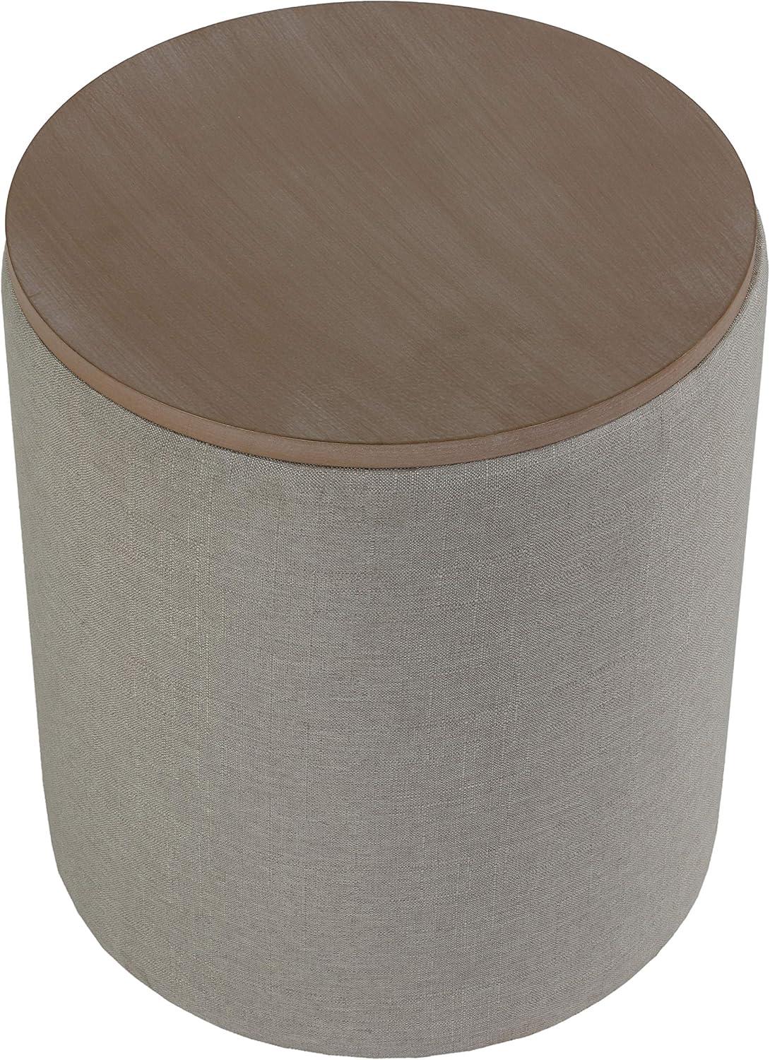 Cortesi Home Vancouver Round Storage Ottoman with Wood Top