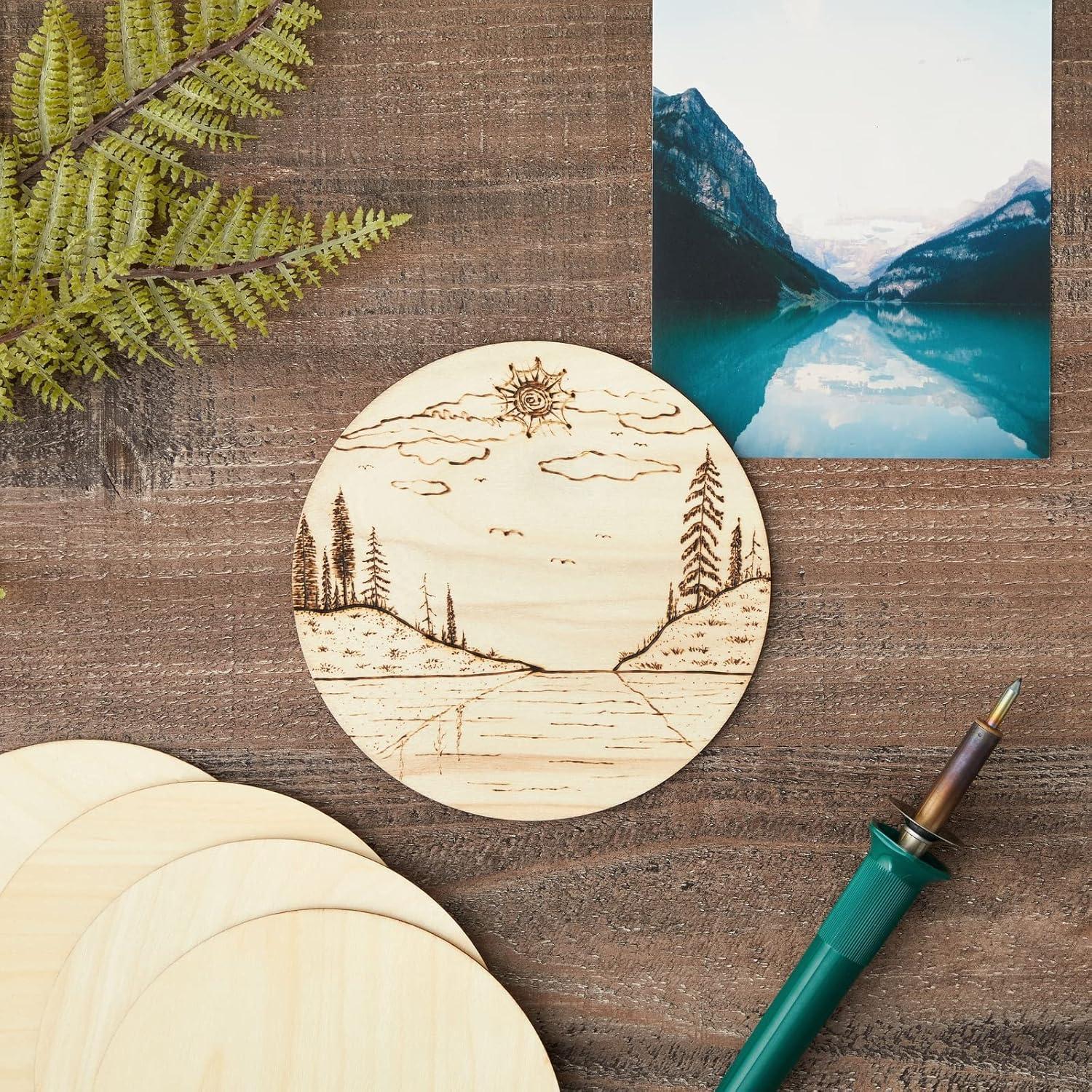 12 Pack 6 Inch Unfinished Wood Circles for Crafts, Blank Cutout Slices for Wood Burning, Engraving, Round Wooden Discs for DIY Coasters, Art Projects, 1/10 Inch Thick