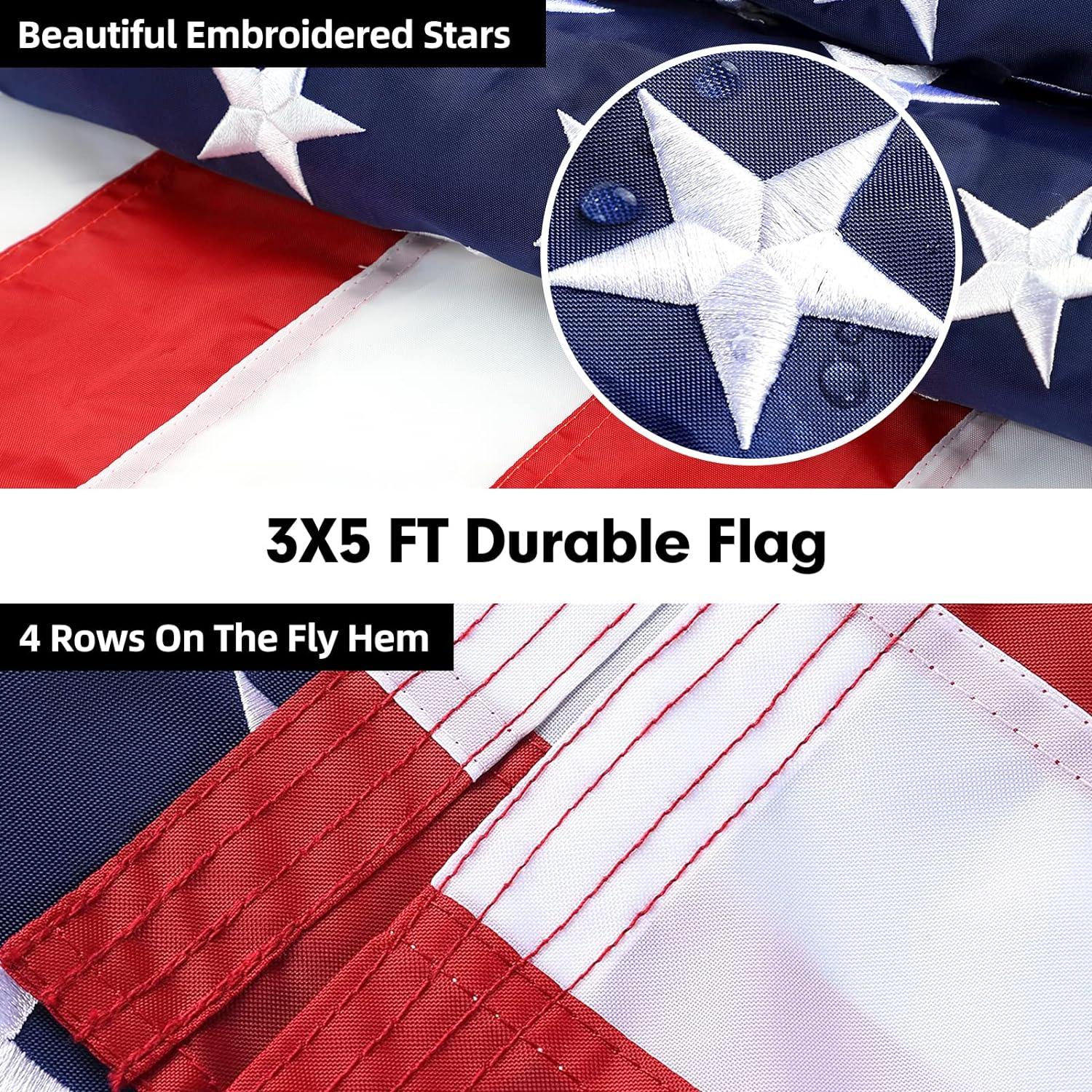 AEASKIEY 5FT Tangle Free Stainless Steel Metal Flag Pole (Black) with 3x5 Embroidered US Flag and Bracket.