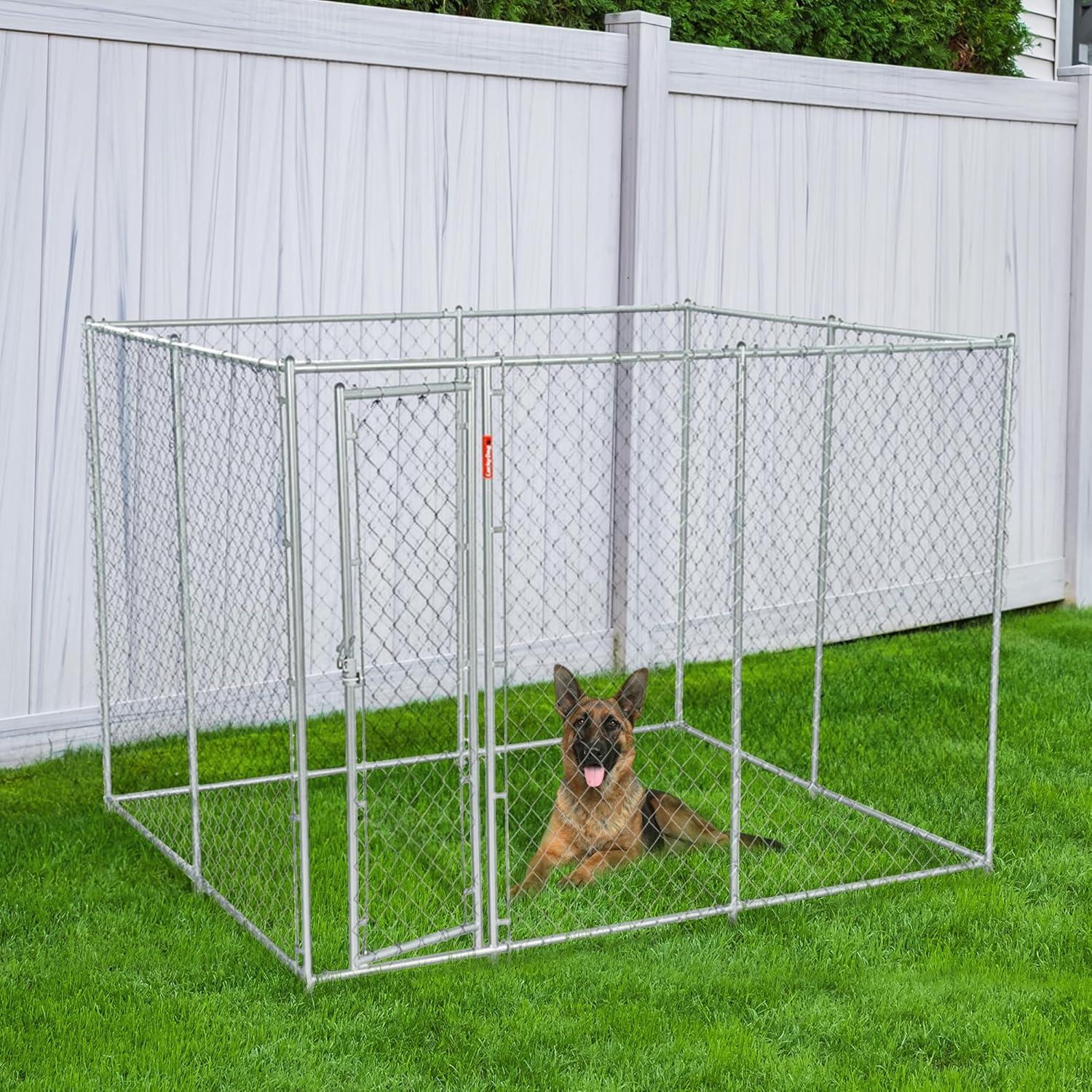 Lucky Dog 2-in-1 Size Galvanized Chain Link Kennel - Silver - CL 61528EZ