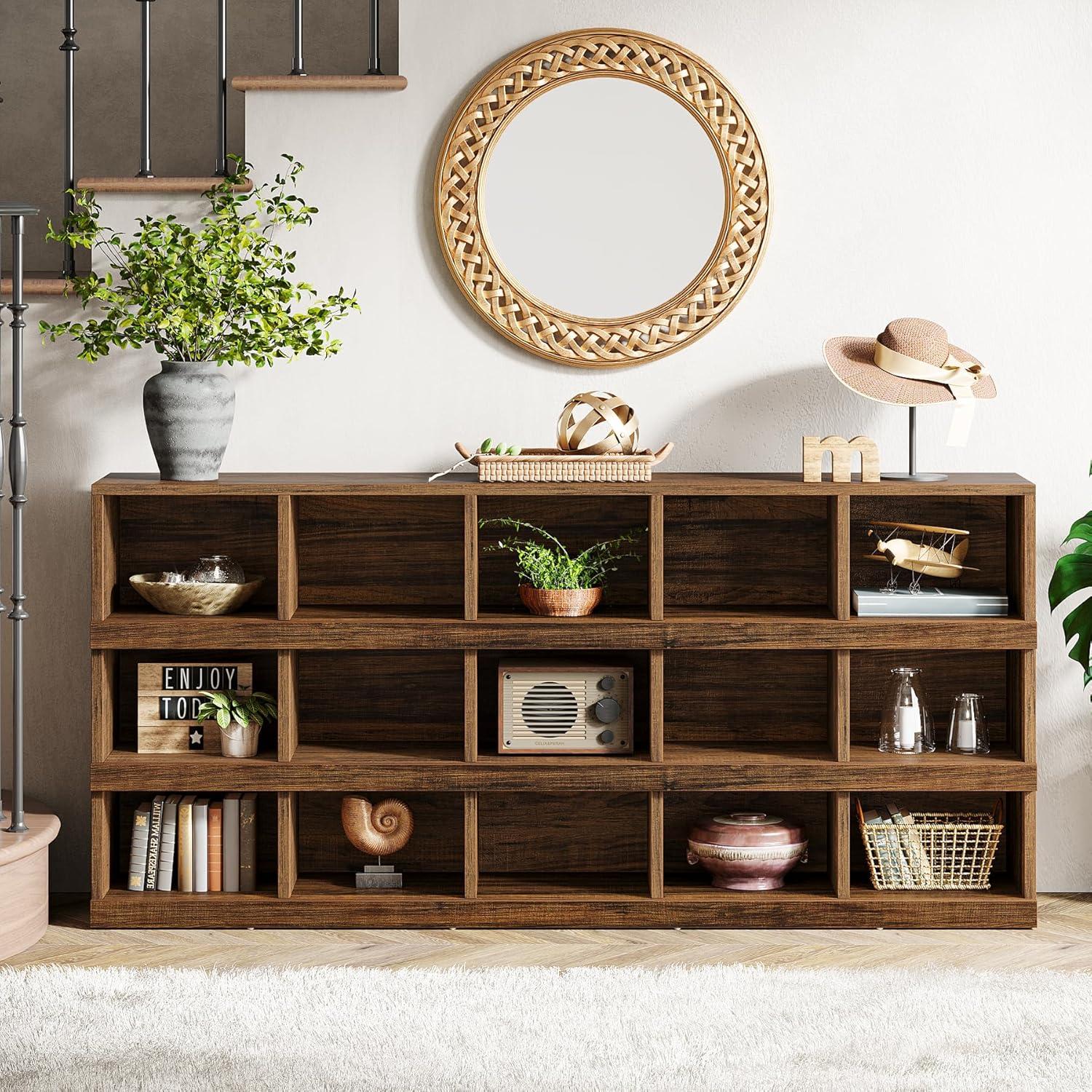 Tribesigns 63-Inch 15-Cube Farmhouse Console Table for Entryway, Brown